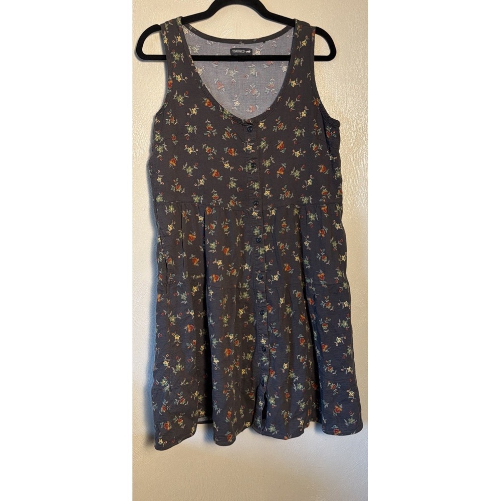 Toad&Co Floral Dress M Grey Organic Cotton Sustainable Casual Comfy